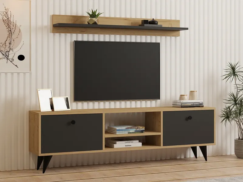 Comodă TV Sliva, Sapphire - Antracit, 160x30x48 cm - Albastru - Antracit