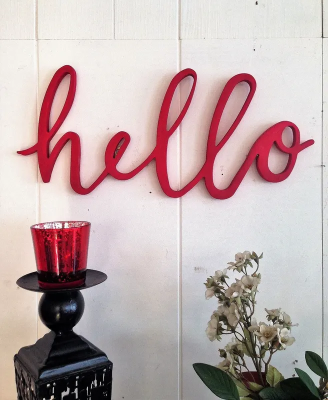 Decorațiune de perete din lemn Red Hello, Roșu, 46x20x2 cm - Natural - Roșu
