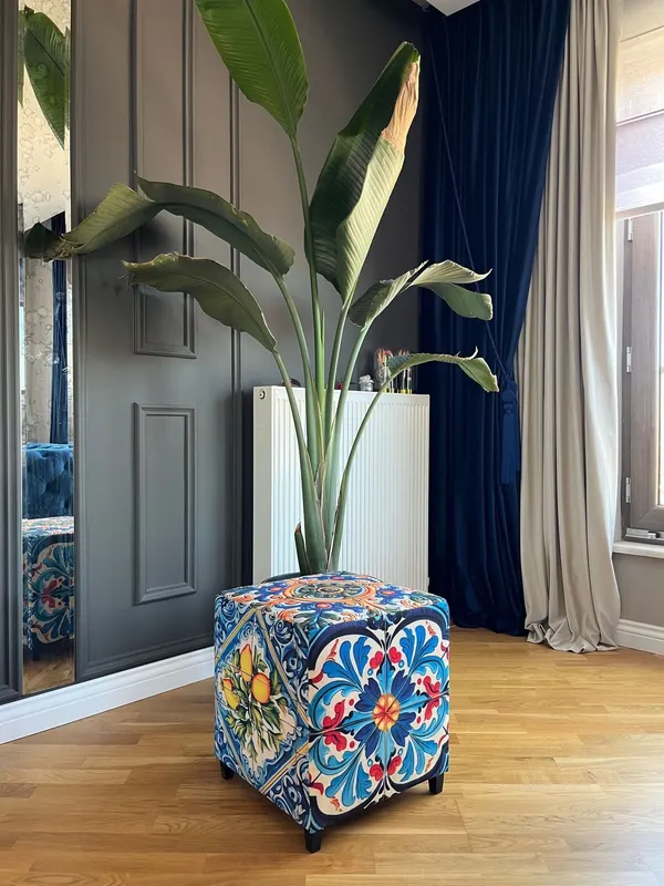 Taburet Jungle Scar Pouffe, Albastru, 45x60 cm - Albastru