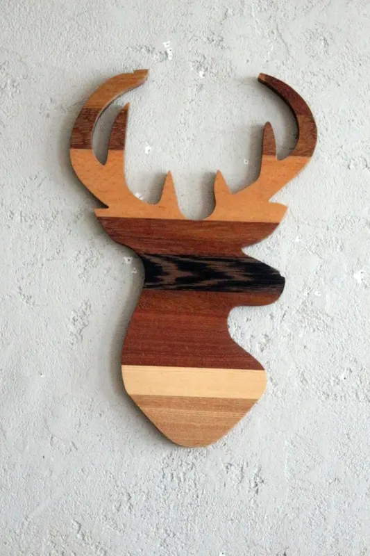 Decorațiune de perete din lemn Wood Deer, Maro, 33x2x50 cm - Natural - Maro