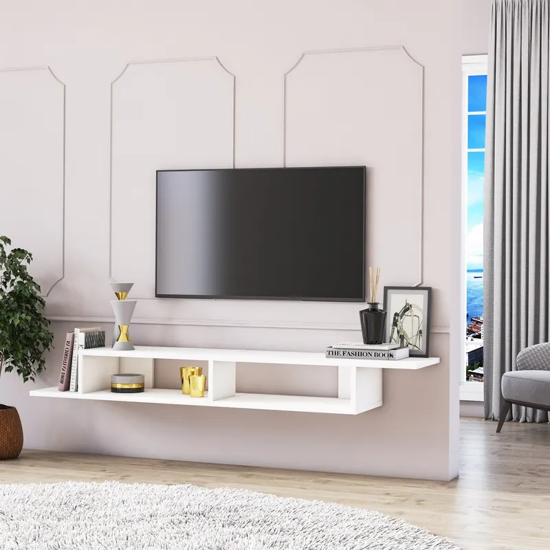 Comodă TV Numudio, Alb, 150x30x18 cm - Alb