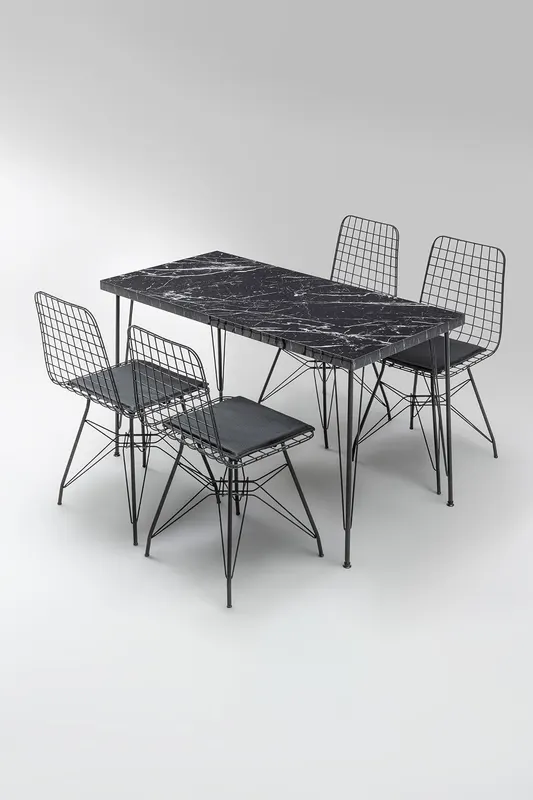Masă cu scaune 5 bucăți Bndymk001, Negru, 120x60x72 cm - Negru