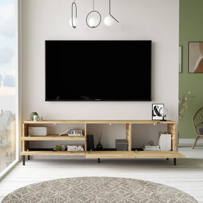 Comodă TV LV6-KL, Stejar - Negru, 170x36x46 cm - Stejar - Negru