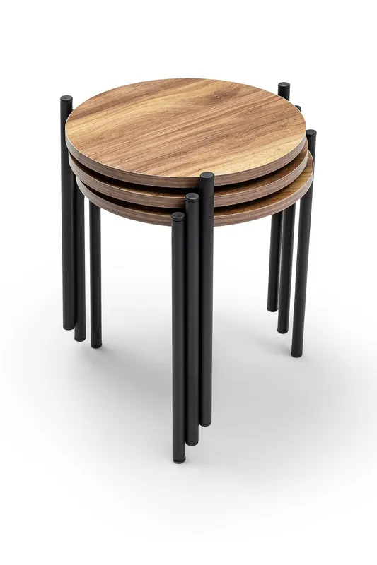 Set 3 măsuțe de cafea Yuvarlak Zigon Set, Stejar - Negru, 39x39x45 cm - Stejar - Negru