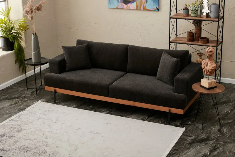 Canapea fixă 3 locuri Liva - Anthracite, Copper, Antracit - Negru, 227x76x94 cm - Antracit - Cupru - Negru