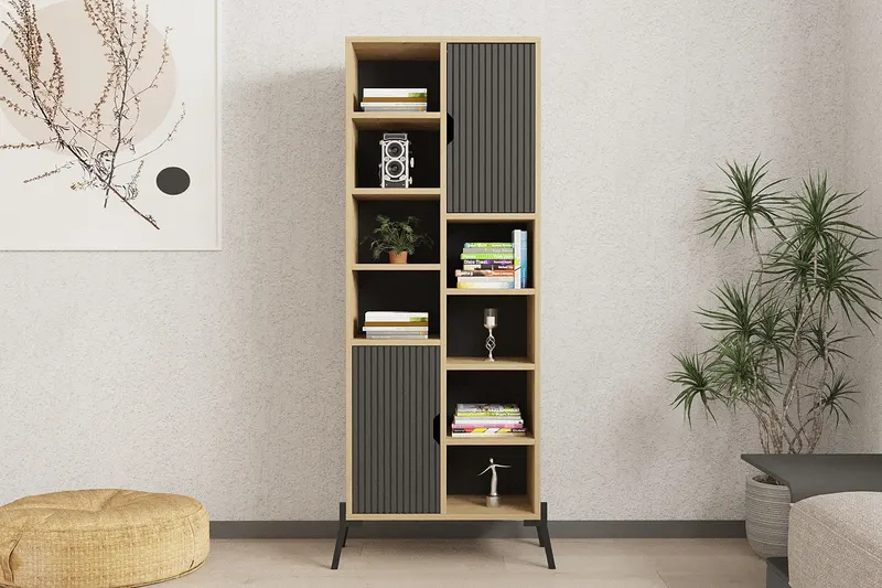 Bibliotecă Otranto - Sapphire Oak, Antracite, Stejar safir - Antracit, 59x30x160 cm - Albastru - Stejar - Antracit