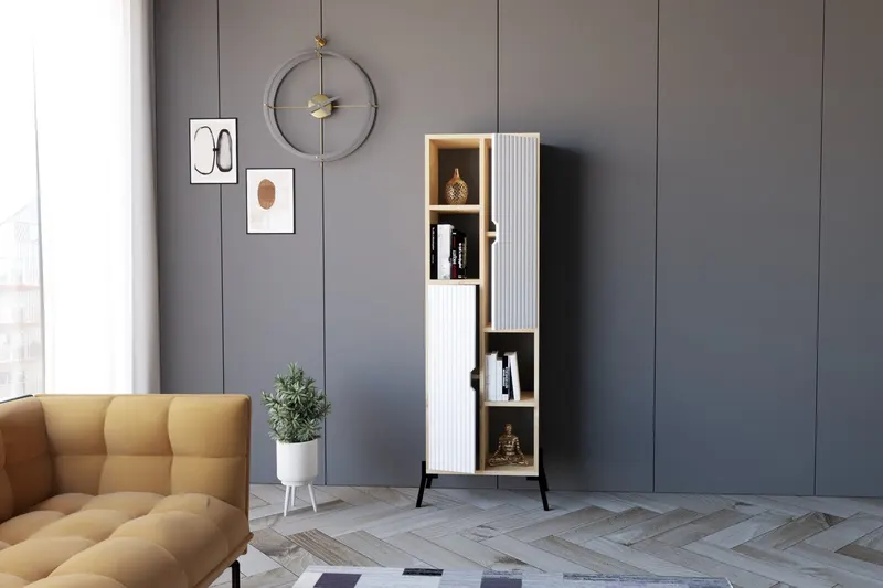 Bibliotecă Sorrento, Stejar safir - Alb, 48x30x160 cm - Stejar - Alb