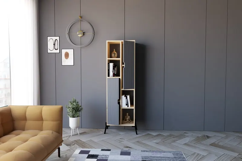 Bibliotecă Sorrento - Sapphire Oak, Antracite, Stejar safir - Antracit, 48x30x160 cm - Albastru - Stejar - Antracit
