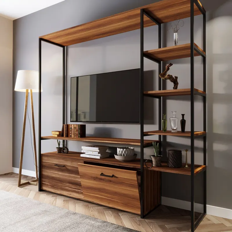 Comodă TV Nigaran - L556, Nuc, 180x40x180 cm - Nuc