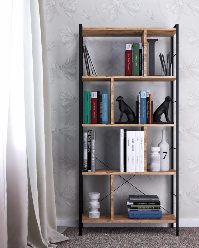 Bibliotecă Seul, Maro - Negru, 78x26x150 cm - Maro - Negru