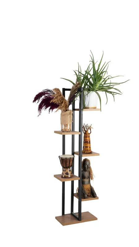 Bibliotecă Nina, Pin atlantic - Negru, 34x19x120 cm - Natural - Negru