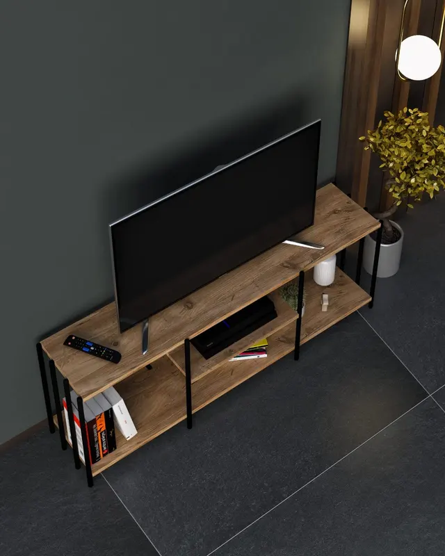 Comodă TV Nina, Negru, 124x26x46 cm - Negru
