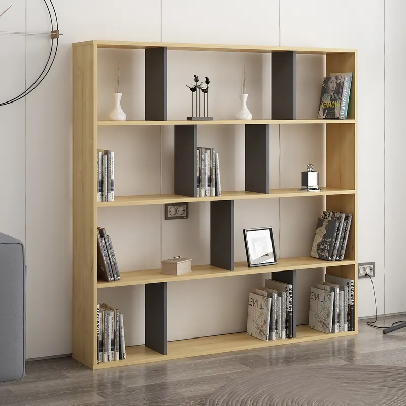 Bibliotecă Hodbi, Stejar - Antracit, 145x25x145 cm - Stejar - Antracit