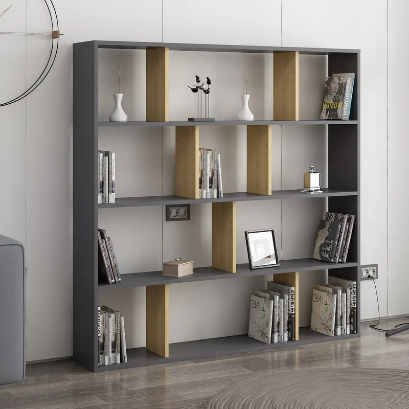 Bibliotecă Hodbi, Stejar - Antracit, 145x25x145 cm - Stejar - Antracit