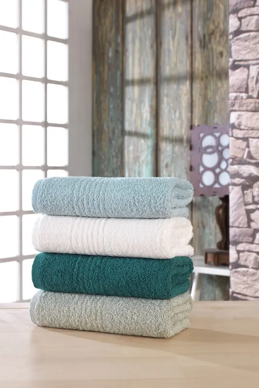 Set prosoape de baie 4 bucăți Martin 50, Alb - Verde - Albastru - Verde deschis, 50x90 cm - Alb - Verde - Albastru