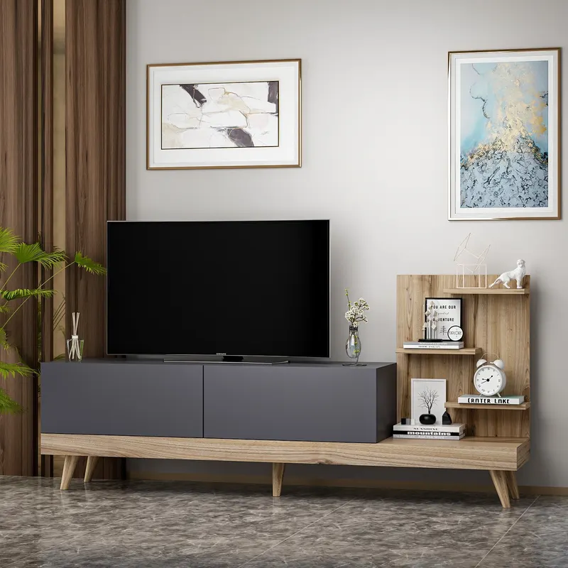Comodă TV Dizayn, Antracit - Nuc, 180x37x82 cm - Antracit - Nuc