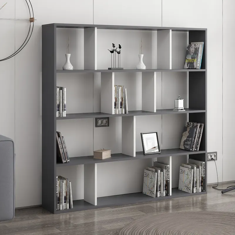 Bibliotecă Hodbi, Alb - Antracit, 145x25x145 cm - Alb - Antracit