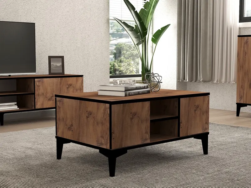 Măsuță de cafea Cide, Pin atlantic - Negru, 90x60x45 cm - Natural - Negru