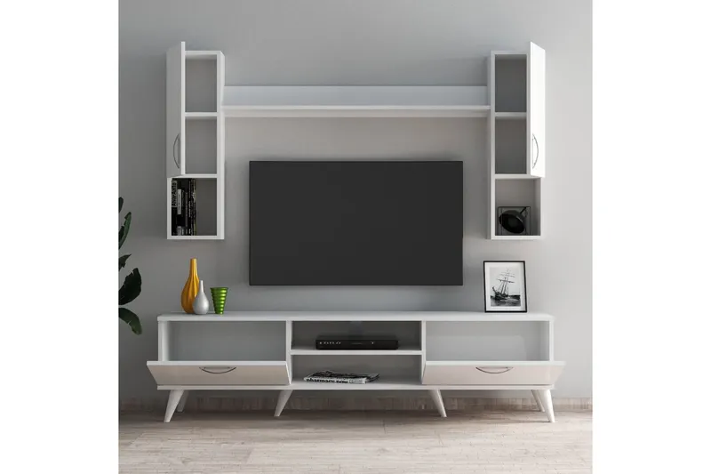 Comodă TV TVU0201, Alb, 180x35x48 cm - Alb