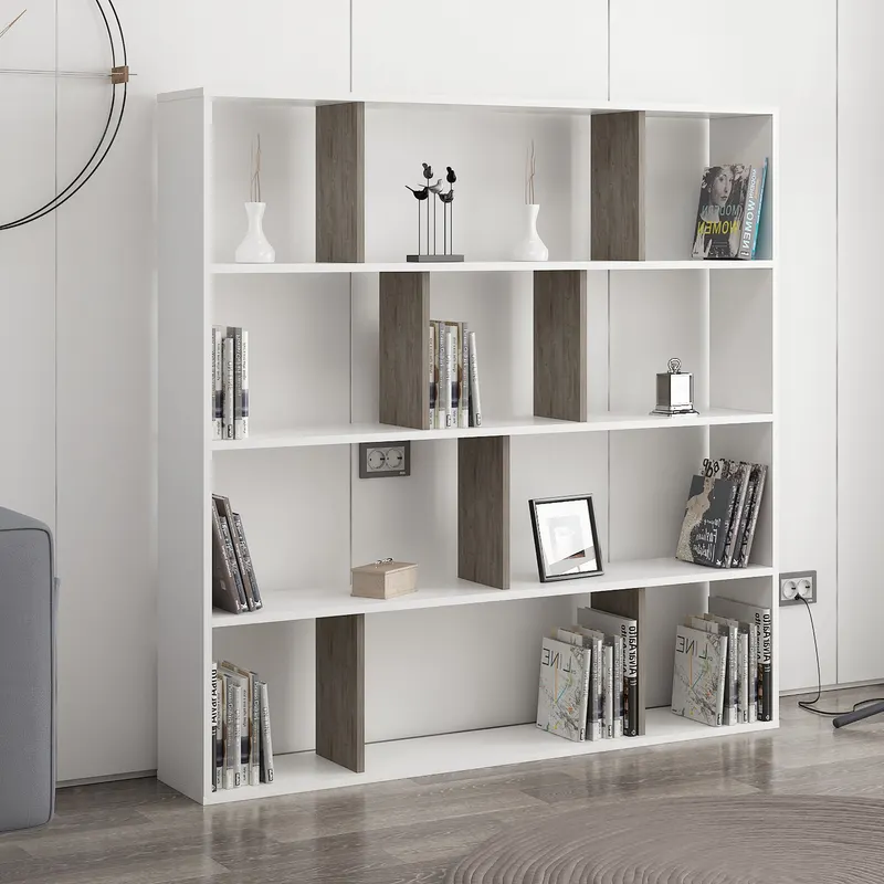 Bibliotecă Hodbi, Alb - Wenge, 145x25x145 cm - Alb - Wenge