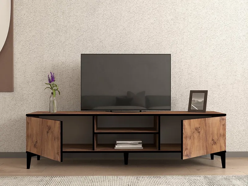 Set mobilă pentru sufragerie Devin, Pin atlantic - Negru, 180x35x45 cm - Natural - Negru