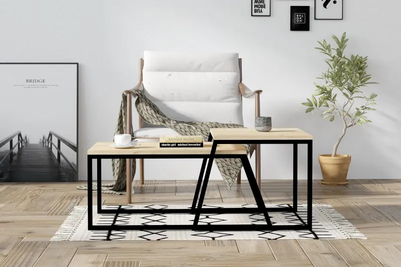 Măsuță de cafea Boyce, Stejar - Negru, 75x50x37 cm - Stejar - Negru