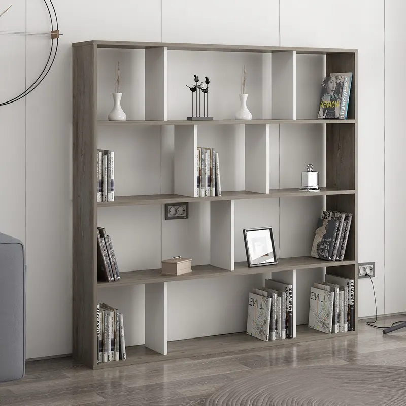 Bibliotecă Hodbi, Alb - Wenge, 145x25x145 cm - Alb - Wenge