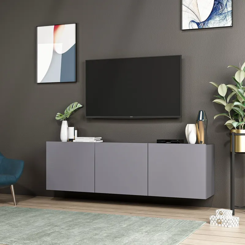 Comodă TV White, Antracit, 150x31x44 cm - Alb - Antracit
