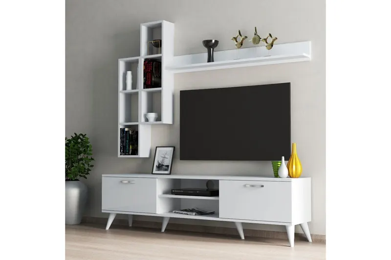 Comodă TV TVU0301, Alb, 180x35x48 cm - Alb