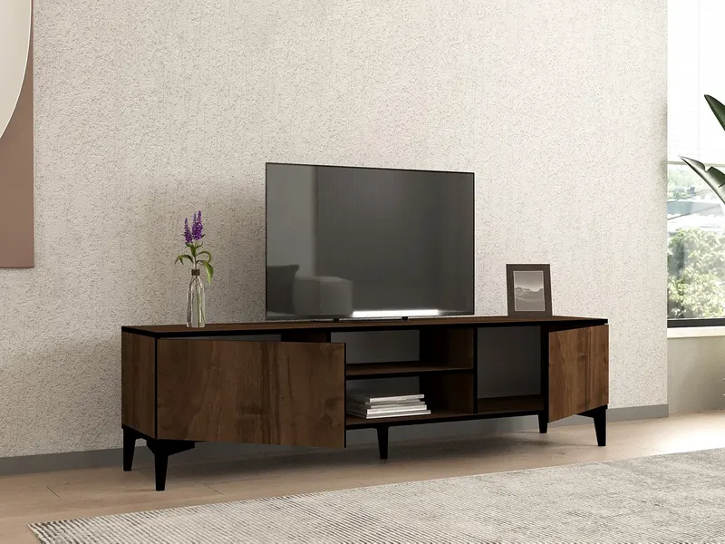 Set mobilă pentru sufragerie Goral, Nuc - Negru, 180x40x45 cm - Nuc - Negru