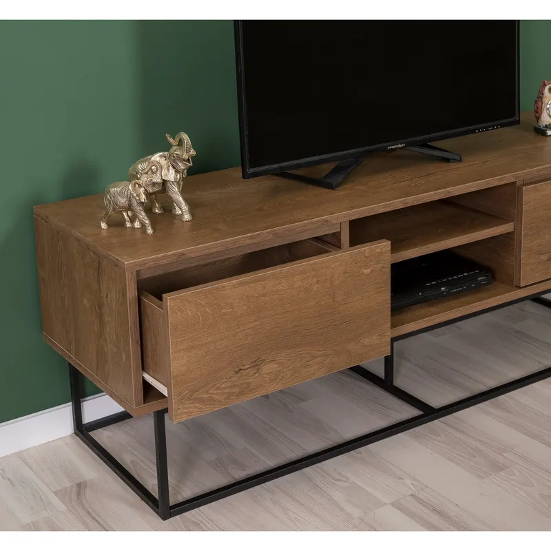 Set mobilă pentru sufragerie Laxus Takım 3, Nuc - Negru, 140x40x50 cm - Nuc - Negru