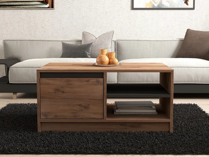 Măsuță de cafea Kaya, Pin atlantic - Antracit, 90x60x45 cm - Natural - Antracit