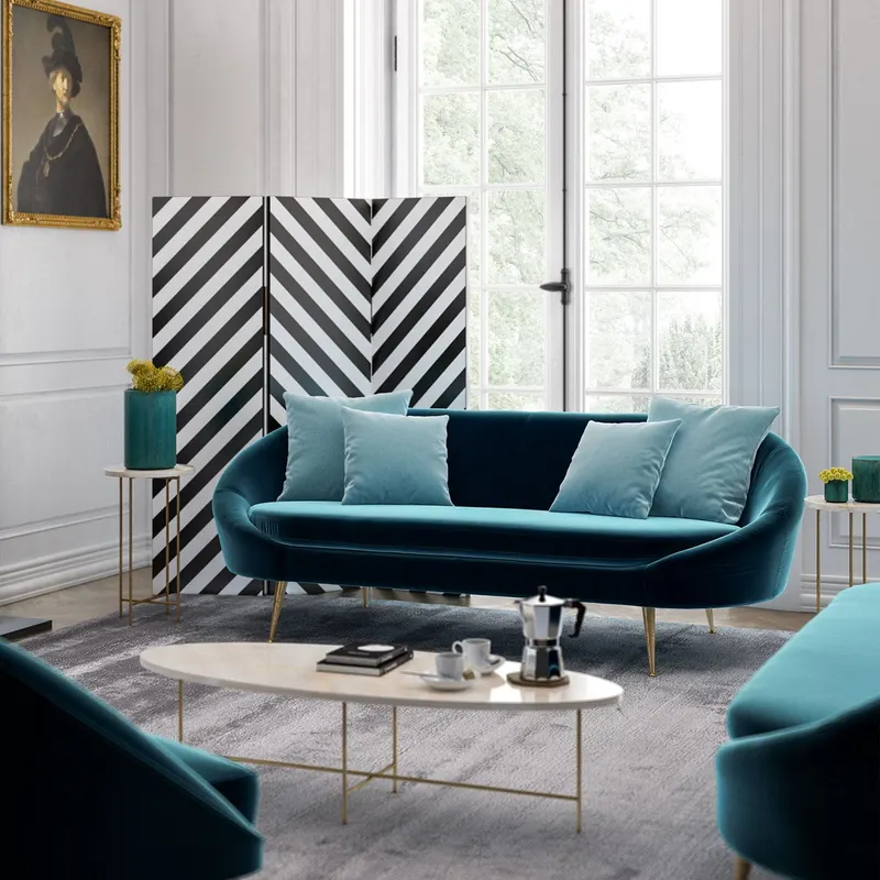 Canapea fixă 3 locuri Matilda, Petrol blue, 228x90x82 cm - Albastru
