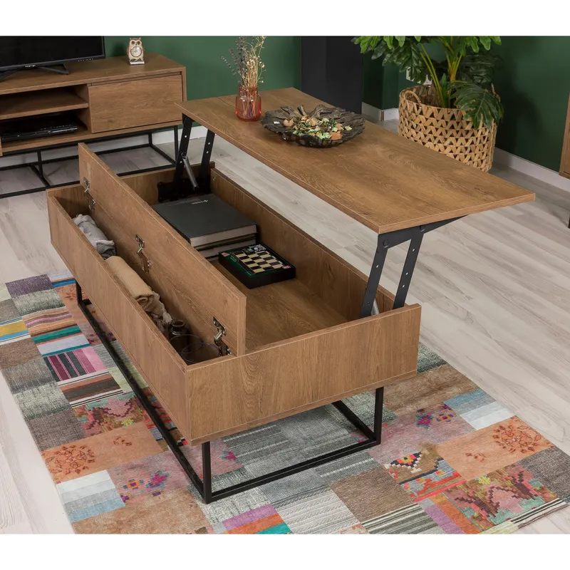 Set mobilă pentru sufragerie Laxus Takım 4, Nuc - Negru, 90x39x40 cm - Nuc - Negru