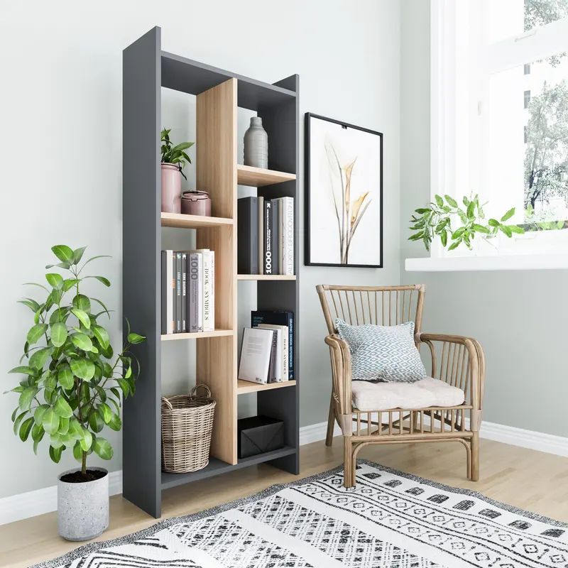 Bibliotecă Eden, Stejar - Antracit, 63x25x160 cm - Stejar - Antracit
