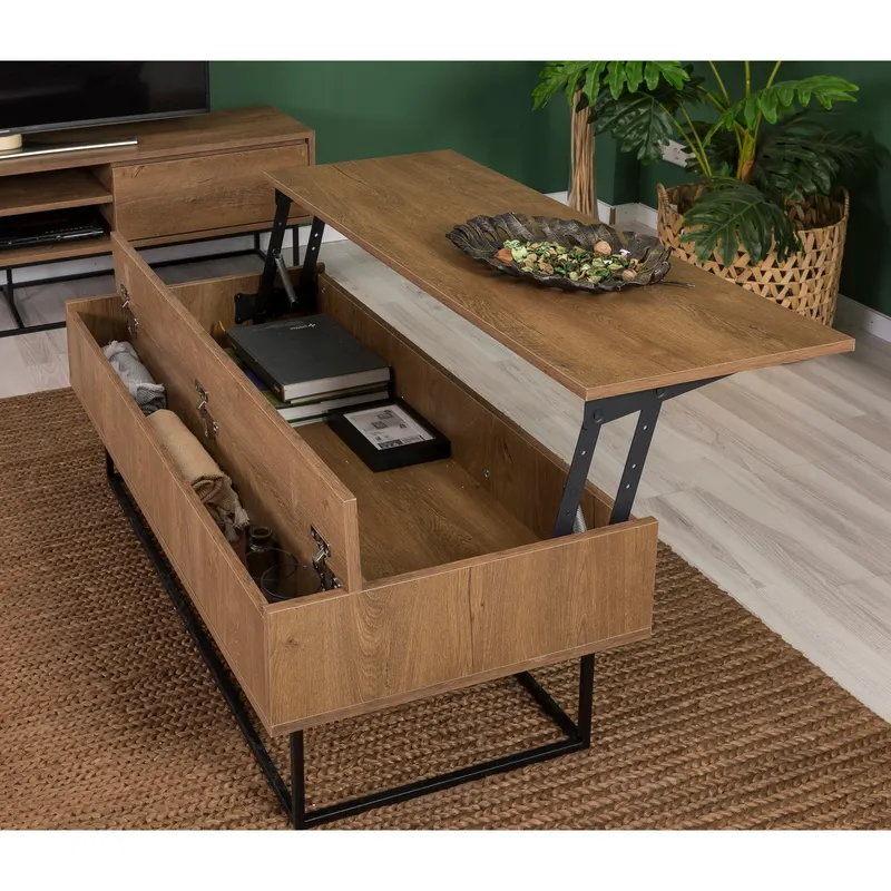 Set mobilă pentru sufragerie Laxus Takım 9, Nuc - Negru, 90x39x40 cm - Nuc - Negru