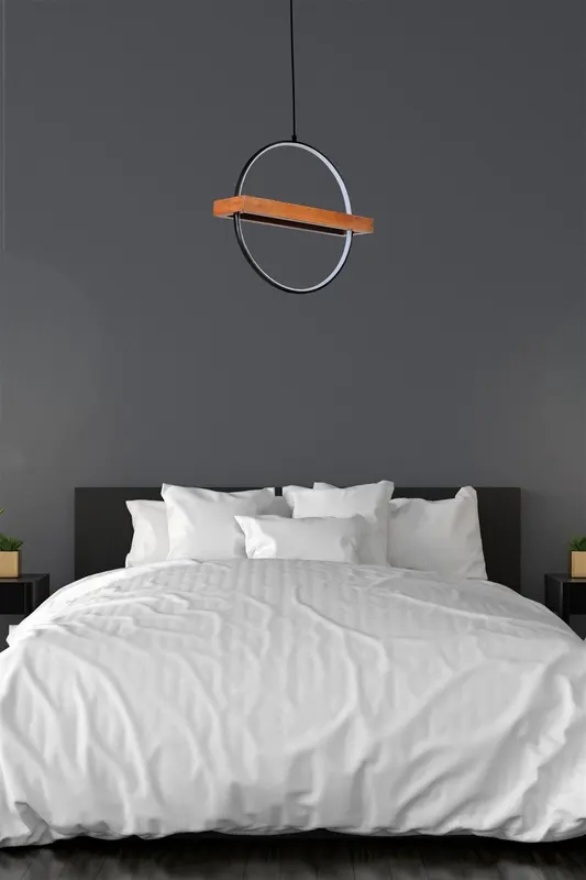 Lustră 8799-1, Negru - Lemn, Ø45x70 cm - Negru - Natural