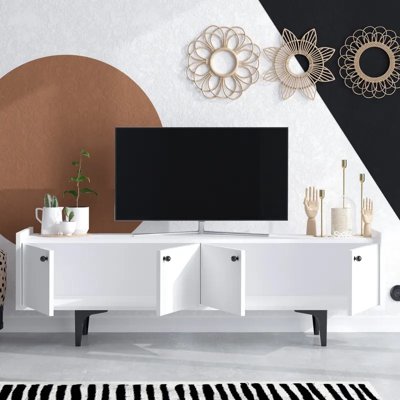 Comodă TV Atlas, Alb, 150x40x57 cm - Alb