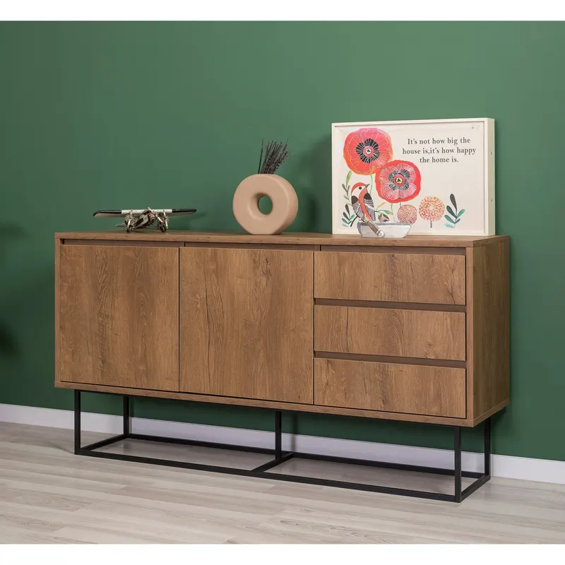 Set mobilă pentru sufragerie Laxus Takım 14, Nuc - Negru, 140x40x50 cm - Nuc - Negru