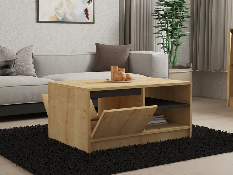 Set mobilă pentru sufragerie Suna, Sapphire - Stejar - Antracit, 180x40x45 cm - Albastru - Stejar - Antracit