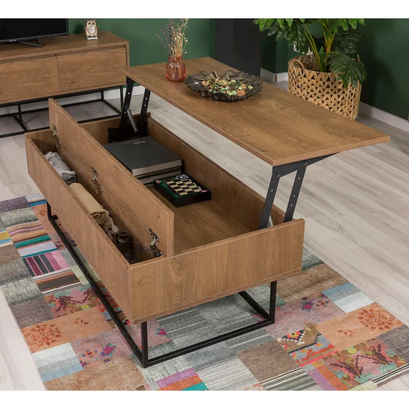 Set mobilă pentru sufragerie Laxus Takım 17, Nuc - Negru, 140x40x50 cm - Nuc - Negru