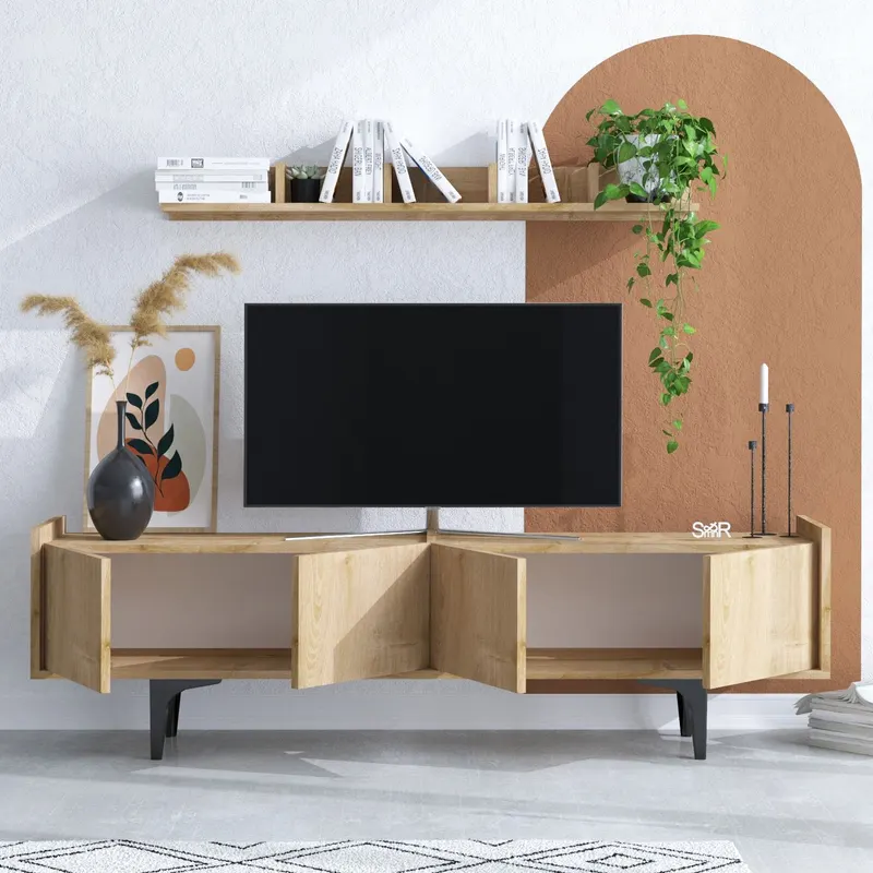 Comodă TV Cursa, Stejar safir, 100x17x15 cm - Stejar