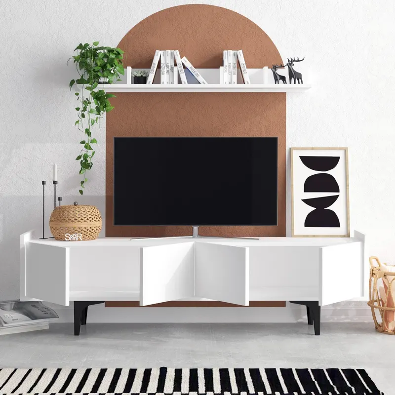 Comodă TV Kastra, Alb, 100x17x15 cm - Alb