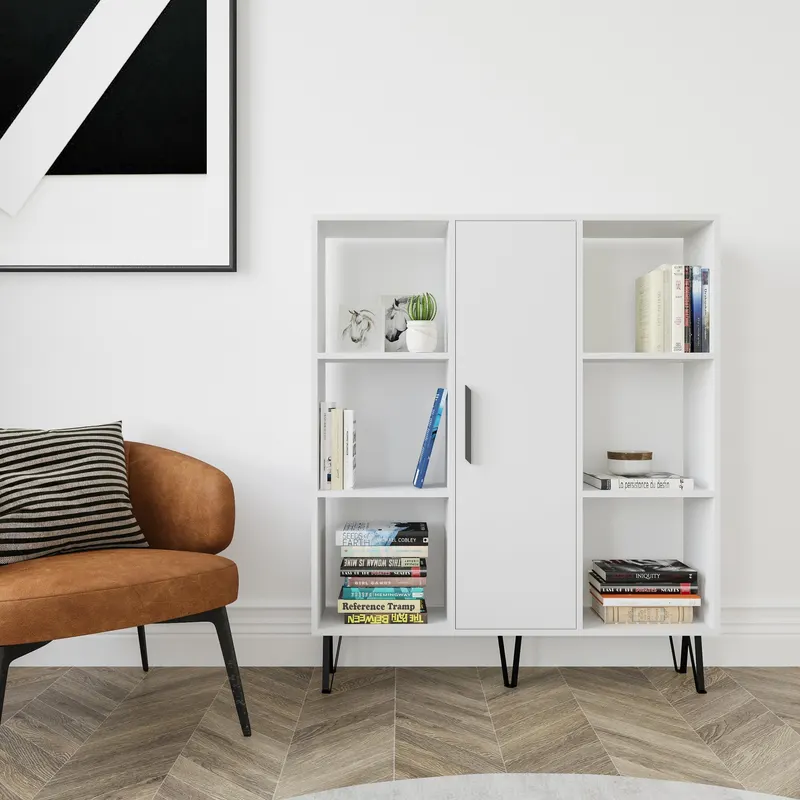 Bibliotecă Peoria, Alb, 120x25x142 cm - Alb