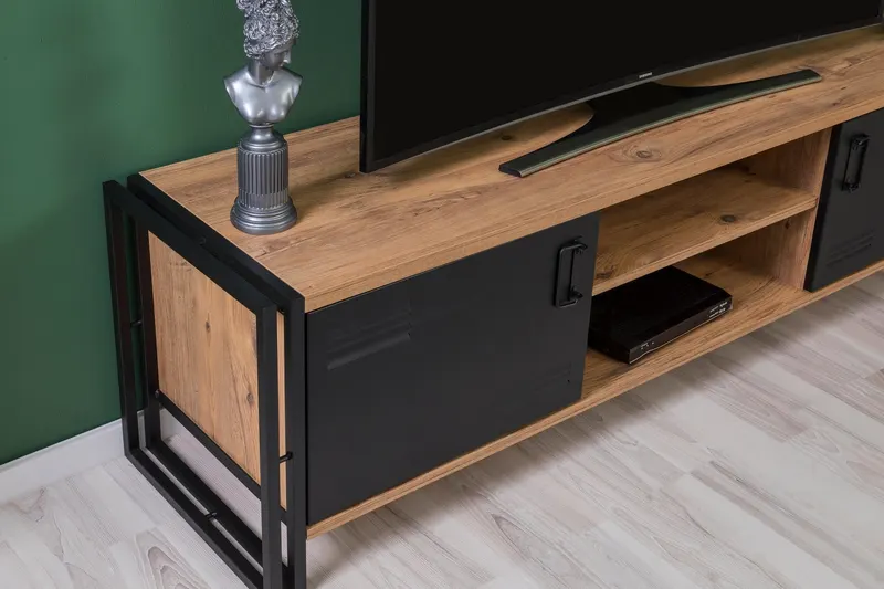 Set mobilă pentru sufragerie Cosmo Takım 23, Pin atlantic - Negru, 180x45x50 cm - Natural - Negru