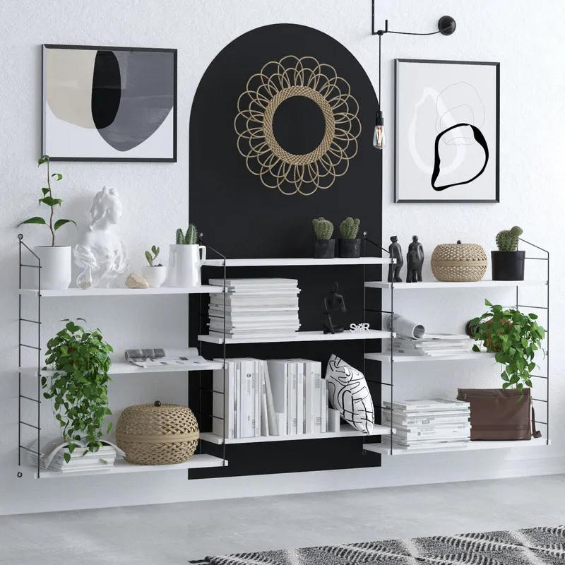 Bibliotecă Lungo, Alb - Negru, 85x20x216 cm - Alb - Negru