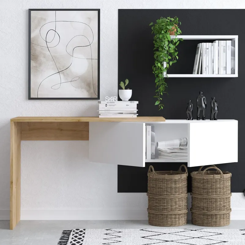 Birou Tiff, Alb - Stejar, 145x45x74 cm - Alb - Stejar