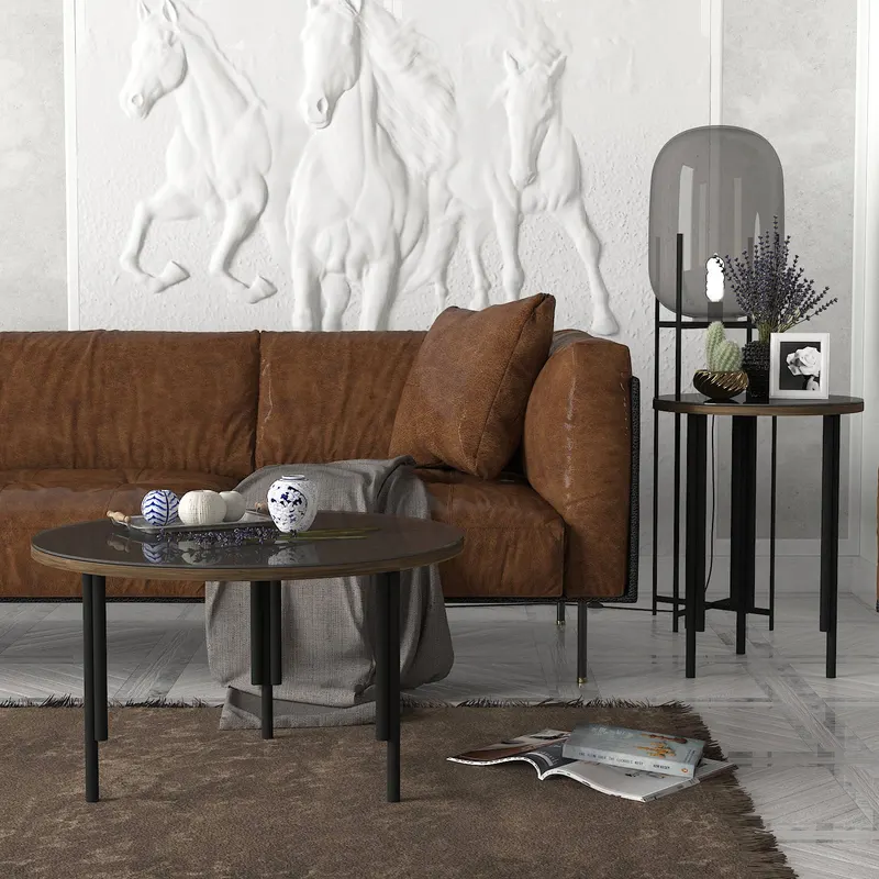 Măsuță de cafea Tiffanie, Nuc - Antracit, 70x70x40 cm - Nuc - Antracit