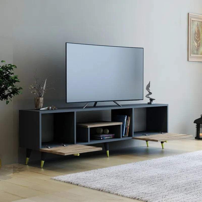 Comodă TV Irma - Ciragan, Anthracite, Nuc - Antracit, 150x30x42 cm - Antracit - Nuc