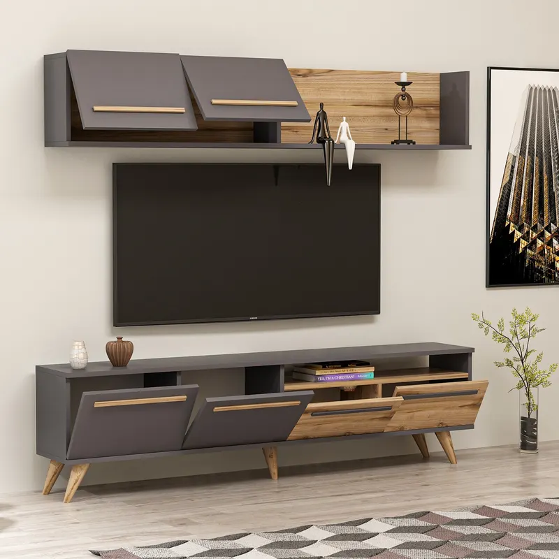 Comodă TV Mono - Ciragan, Anthracite, Nuc - Antracit, 180x30x46 cm - Antracit - Nuc
